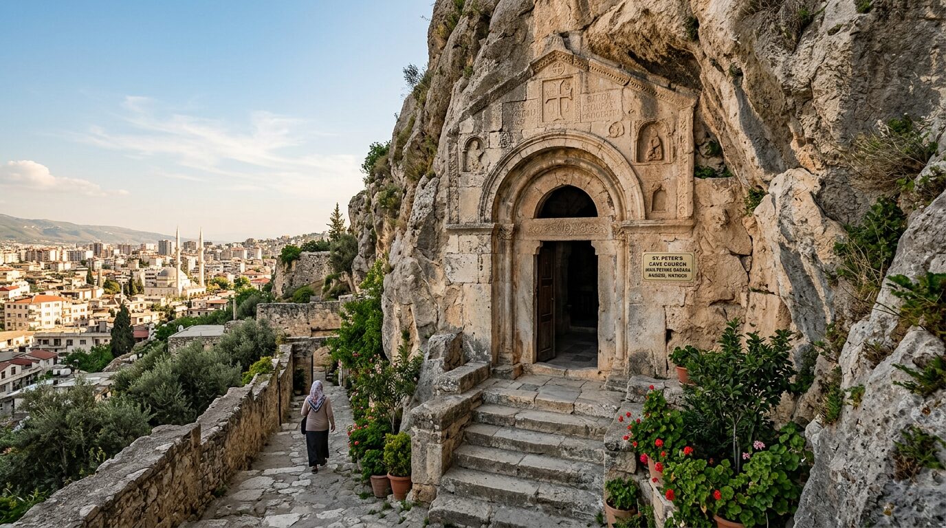 St Peter’s cave church carved into the hillside at Antakya, ancient Antioch