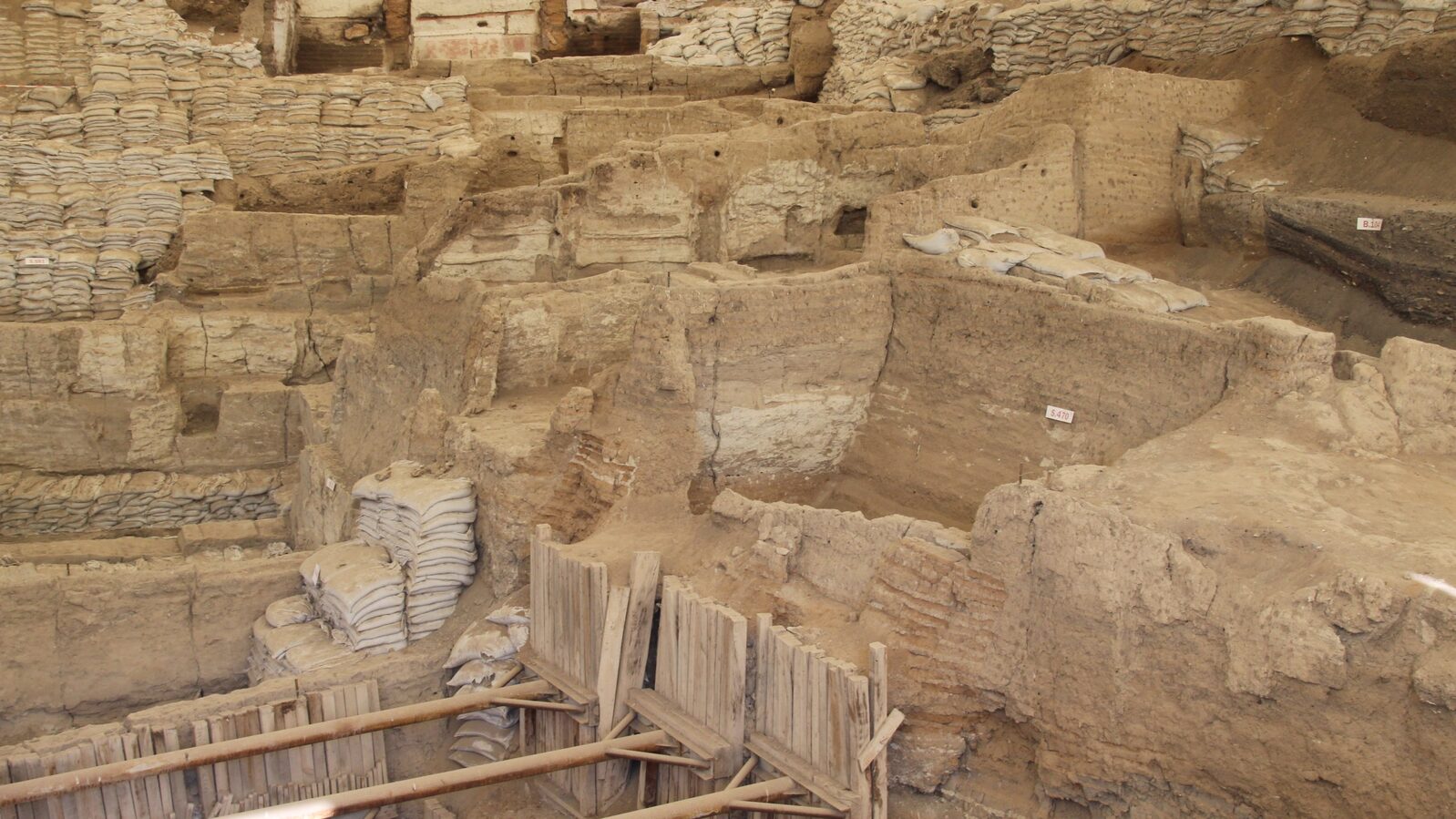 Excavated neolithic dwellings at Çatalhöyük archaeological site near Konya, Türkiye