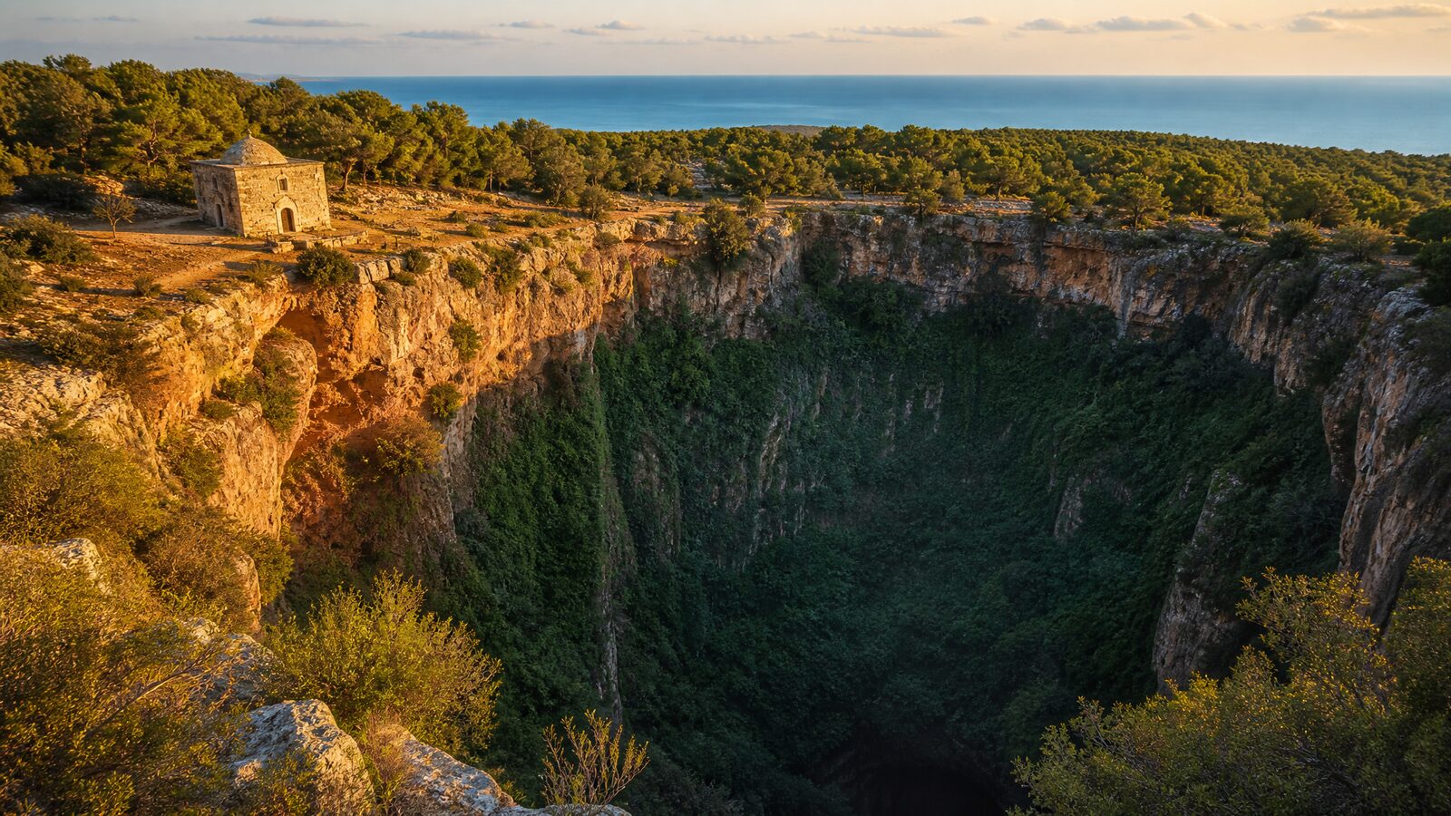 Vast collapsed sinkhole known as the Cave of Heaven near Silifke on Turkey’s Mediterranean coast