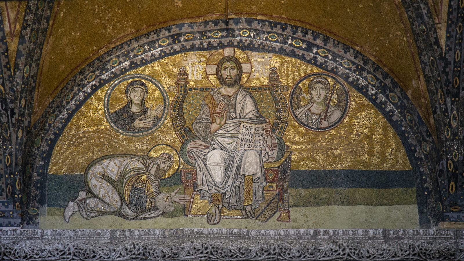 Golden Byzantine mosaics inside Hagia Sophia in Istanbul