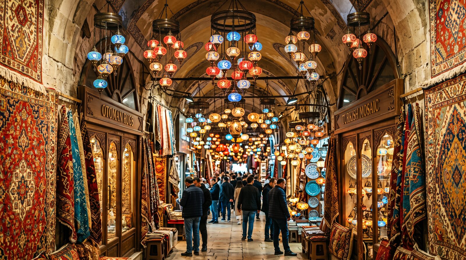 The Grand Bazaar in Istanbul full of colourful lamps and carpets
