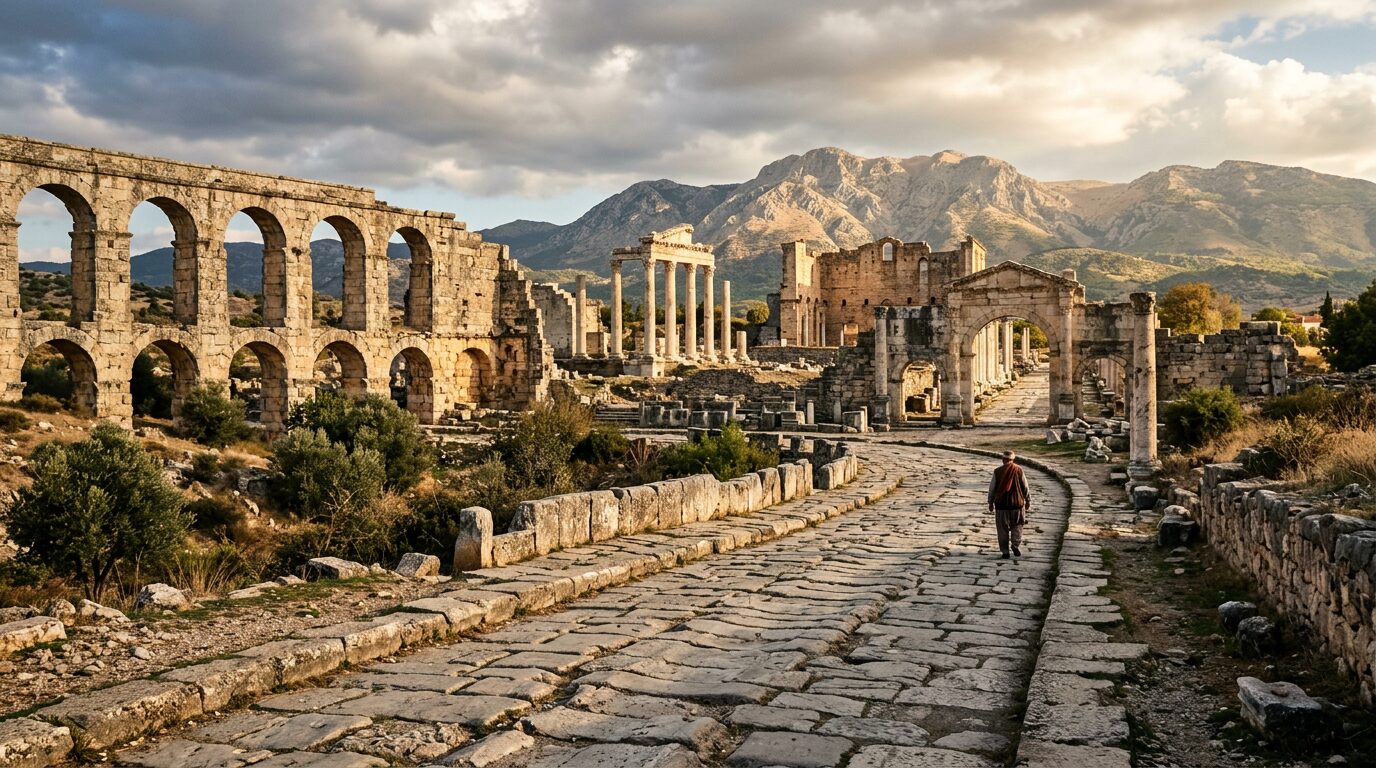 Ancient Roman road and columns linked to the journeys of the Apostle Paul in Anatolia
