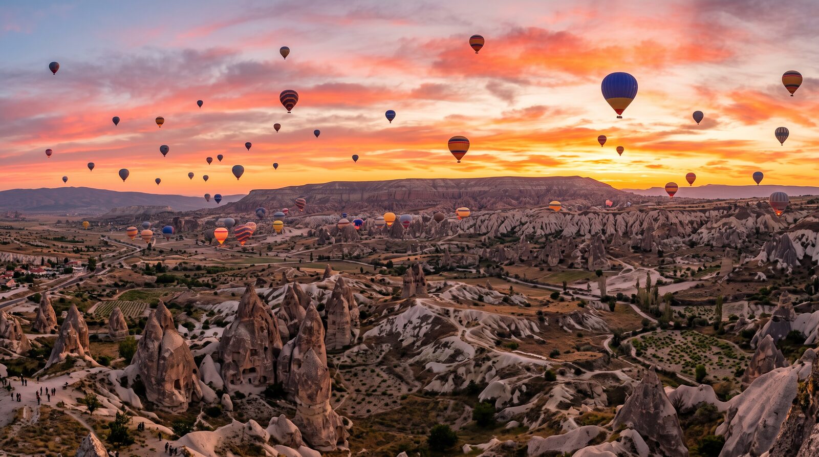 Hot air balloons over Cappadocia at sunrise on a Turkey tour package