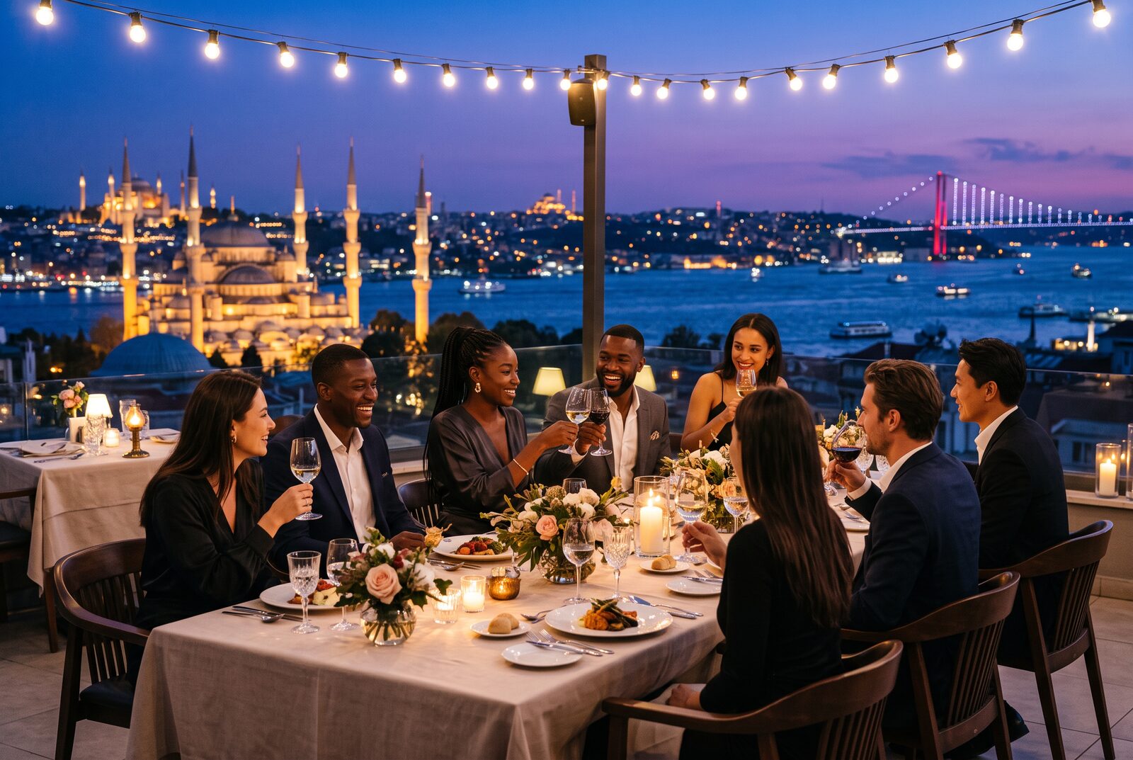 Rooftop Dinner Above the Skyline