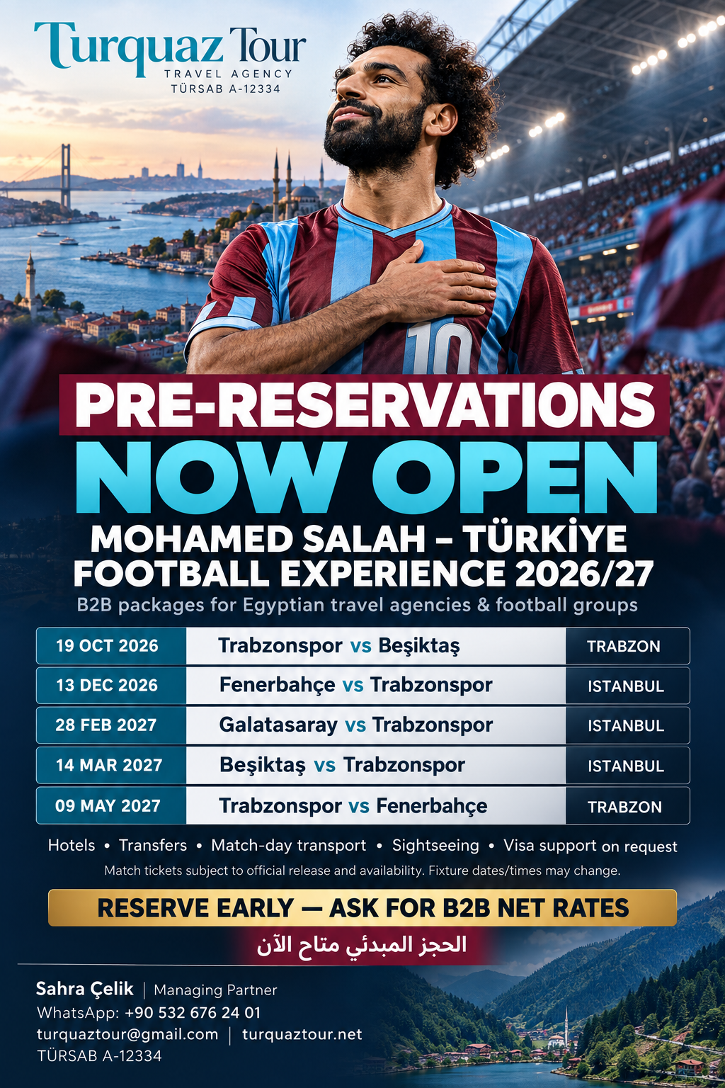 Mohamed Salah – Türkiye Football Experience 2026/27 pre-reservation flyer by Turquaz Tour